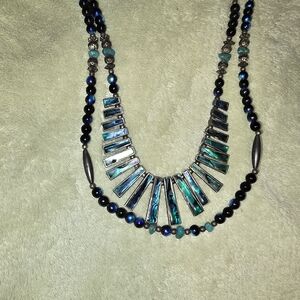 Statement Necklace Abalone, Turquoise, Silver Bib Necklace Southwestern